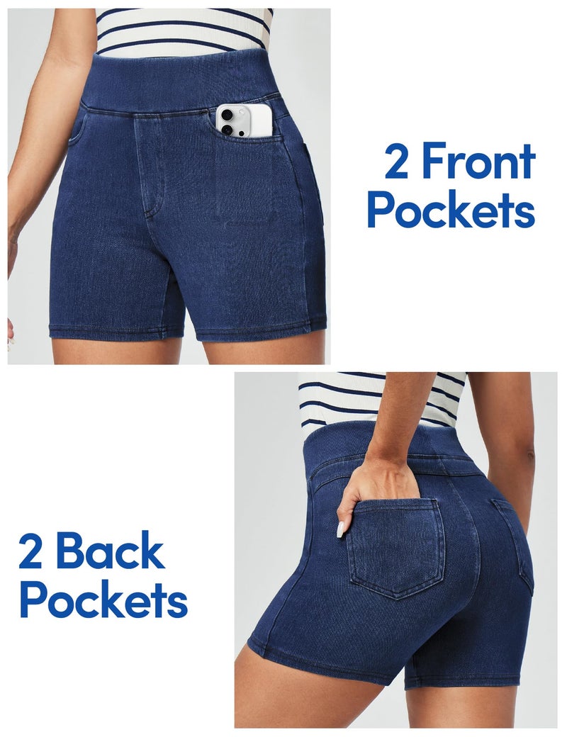 IUGA Stretchy Jean Shorts for Women High Waisted Pull On Jorts with Pockets Denim Shorts Women Summer Casual Shorts 2025 - Image 4
