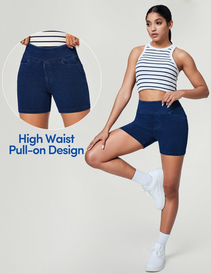 IUGA Stretchy Jean Shorts for Women High Waisted Pull On Jorts with Pockets Denim Shorts Women Summer Casual Shorts 2025 - Image 5
