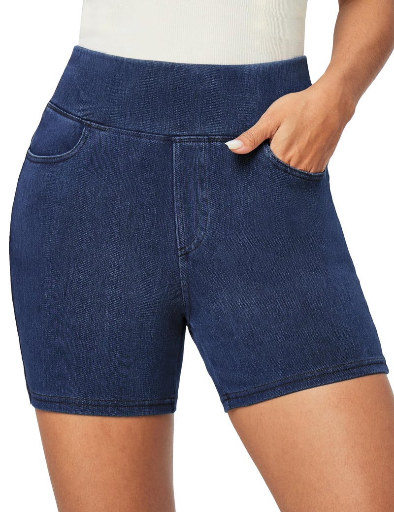 IUGA Stretchy Jean Shorts for Women High Waisted Pull On Jorts with Pockets Denim Shorts Women Summer Casual Shorts 2025 - Image 2