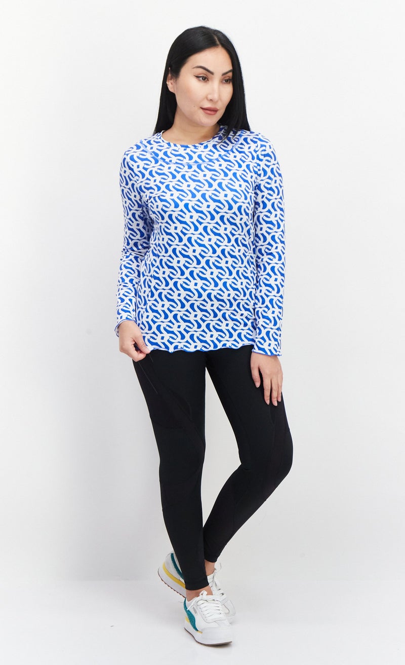 X by Gottex Women Sportswear Fit Long Sleeve Training Top, Blue - Image 4