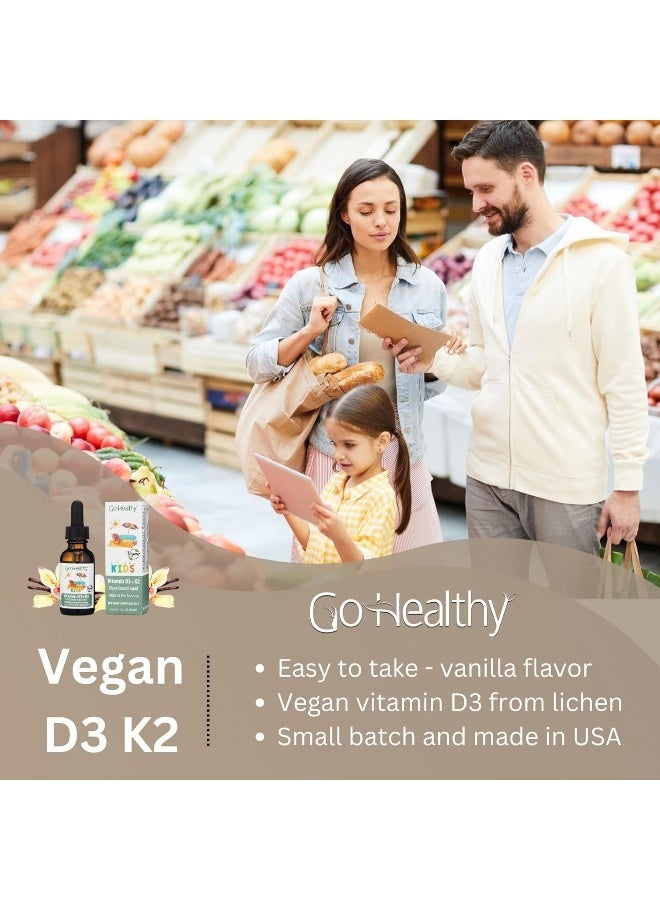 Go Healthy Natural Go Healthy Vitamin D For Kids - Vegan, Vegetarian D3 (1000 Iu) & K2 Liquid Drops - 30 Servings - Image 2