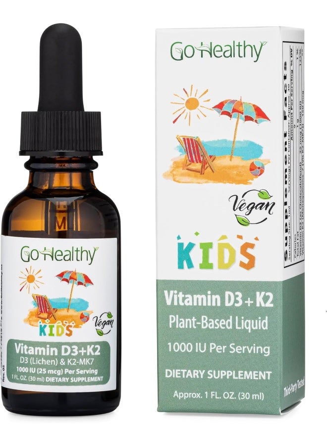 Go Healthy Natural Go Healthy Vitamin D For Kids - Vegan, Vegetarian D3 (1000 Iu) & K2 Liquid Drops - 30 Servings - Image 1