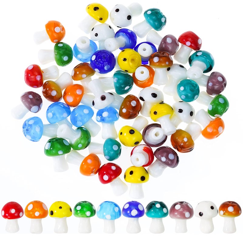 jiebor 50Pcs Mushroom Beads Charms Glass Lampwork Beads Mushroom Ornament for Jewelry Craft Necklace Bracelet Earring Making - Image 1