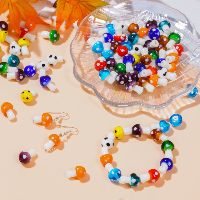 jiebor 50Pcs Mushroom Beads Charms Glass Lampwork Beads Mushroom Ornament for Jewelry Craft Necklace Bracelet Earring Making - Image 2
