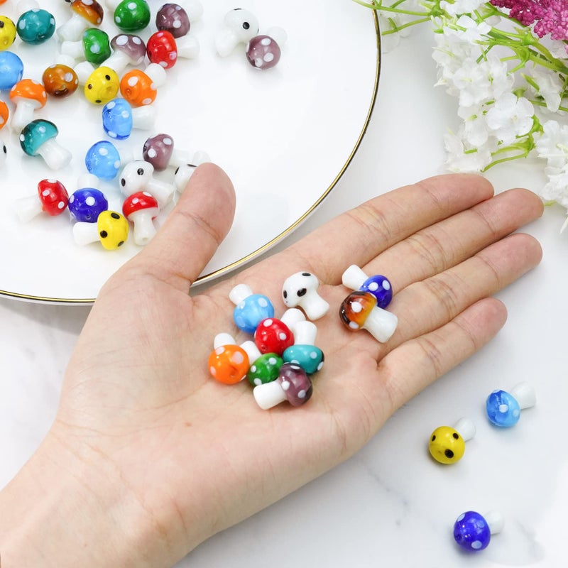 jiebor 50Pcs Mushroom Beads Charms Glass Lampwork Beads Mushroom Ornament for Jewelry Craft Necklace Bracelet Earring Making - Image 5