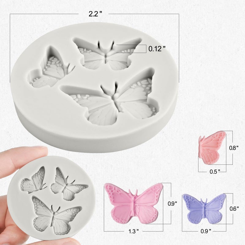 JOERSH 3PCS Mini Butterfly Fondant Mold, Cute Butterfly Fondant Silicone Mold for Chocolate, Cupcake Topper, Cake Decoration, Candy Craft, Dessert Decor - Image 2