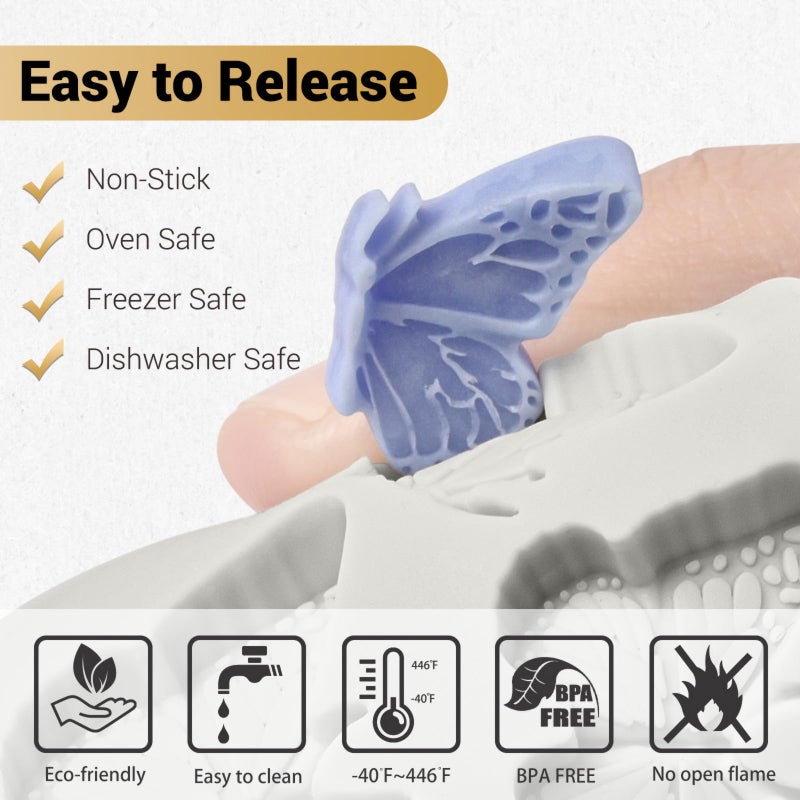 JOERSH 3PCS Mini Butterfly Fondant Mold, Cute Butterfly Fondant Silicone Mold for Chocolate, Cupcake Topper, Cake Decoration, Candy Craft, Dessert Decor - Image 3