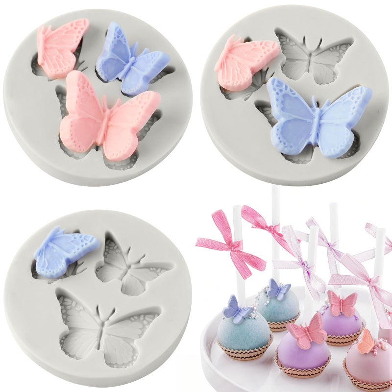 JOERSH 3PCS Mini Butterfly Fondant Mold, Cute Butterfly Fondant Silicone Mold for Chocolate, Cupcake Topper, Cake Decoration, Candy Craft, Dessert Decor - Image 1