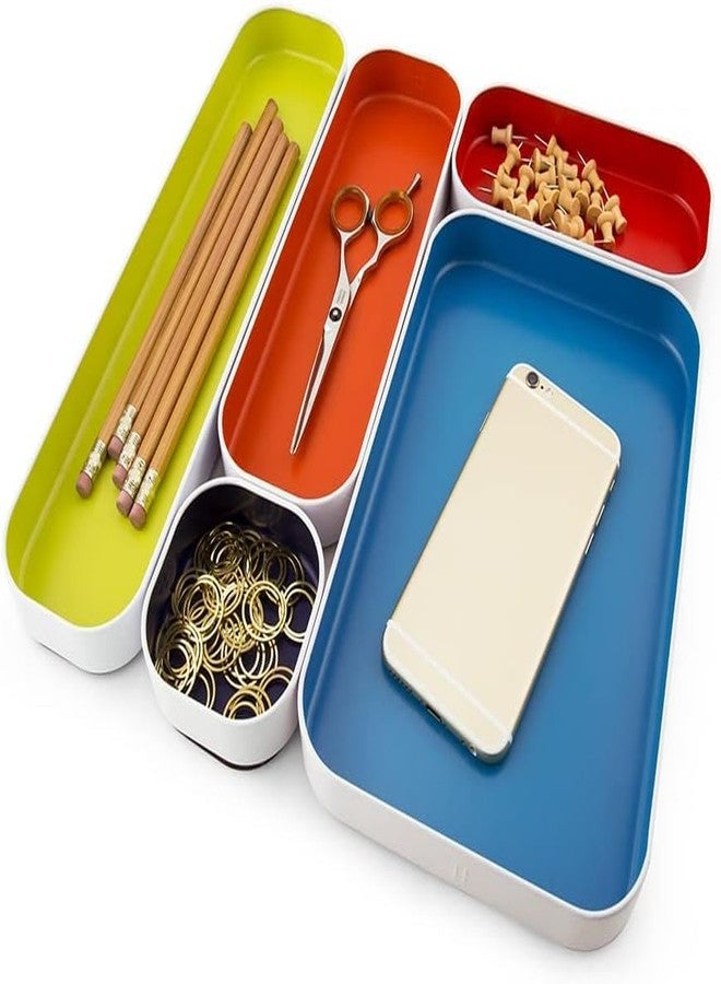 Three by Three Seattle 10 Piece Shallow Metal Organizer Tray Set for Storing Makeup, Stationery, Utensils, and More in Office Desk, Kitchen and Bathroom Drawers (1 Inch, Assorted Colors) - Image 3