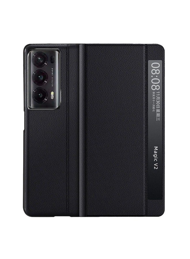 Phone Case for Honor Magic V2, Smart Sleep/Wake Function, Clear Windows, Premium Leather Flip Stand, Protective Case, Magnetic Closure Phone Case - Image 3