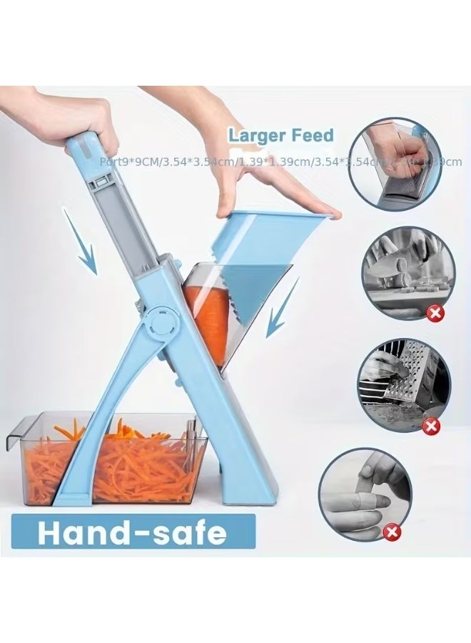 Inabyte 5-in-1 Safe Mandoline Slicer, Adjustable Thickness Vegetable Chopper, No Blade Change Food Cutter, Hand Guard Design, One-Click Disassembly, Easy Clean Kitchen Slicer for Potato, Carrot, Onion, Cucumber (Blue) - Image 2