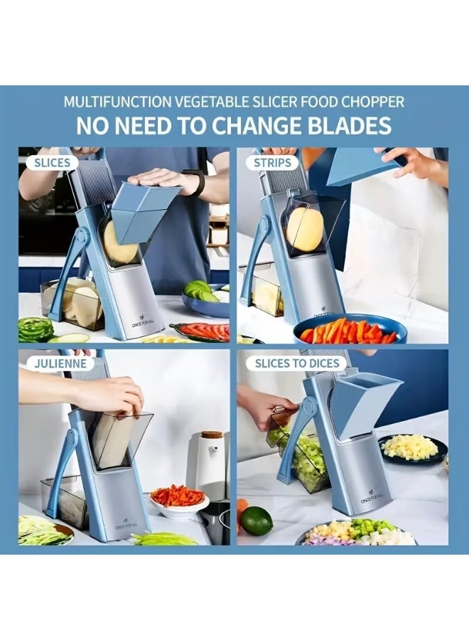 Inabyte 5-in-1 Safe Mandoline Slicer, Adjustable Thickness Vegetable Chopper, No Blade Change Food Cutter, Hand Guard Design, One-Click Disassembly, Easy Clean Kitchen Slicer for Potato, Carrot, Onion, Cucumber (Blue) - Image 3