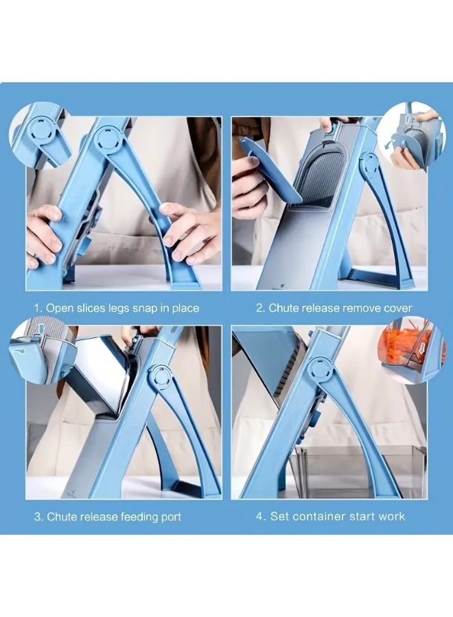 Inabyte 5-in-1 Safe Mandoline Slicer, Adjustable Thickness Vegetable Chopper, No Blade Change Food Cutter, Hand Guard Design, One-Click Disassembly, Easy Clean Kitchen Slicer for Potato, Carrot, Onion, Cucumber (Blue) - Image 4