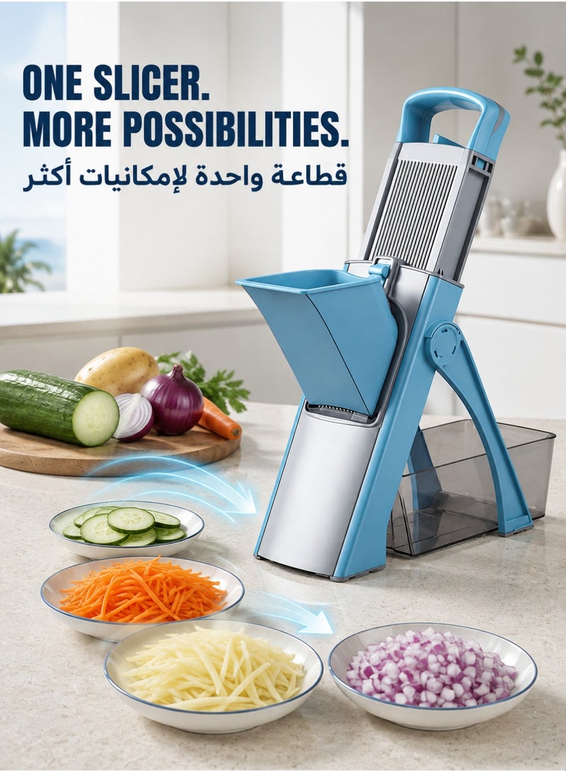 Inabyte 4-in-1 Mandoline Vegetable Slicer, 0-8 mm Adjustable Cutter with Built-In Blades, Hand Guard, Large Feed Chute and Collection Container - Image 2