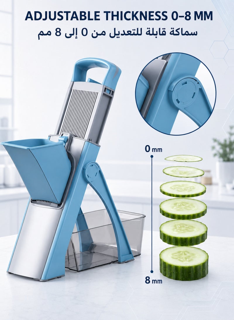 Inabyte 4-in-1 Mandoline Vegetable Slicer, 0-8 mm Adjustable Cutter with Built-In Blades, Hand Guard, Large Feed Chute and Collection Container - Image 4