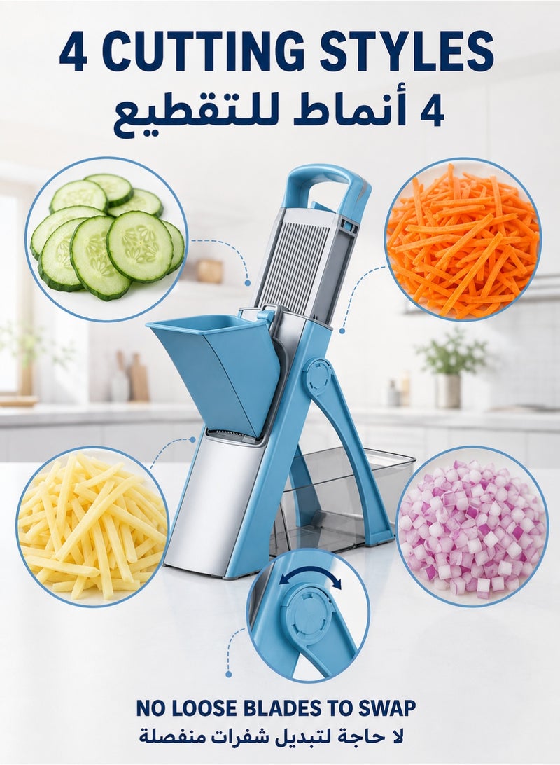 Inabyte 4-in-1 Mandoline Vegetable Slicer, 0-8 mm Adjustable Cutter with Built-In Blades, Hand Guard, Large Feed Chute and Collection Container - Image 3