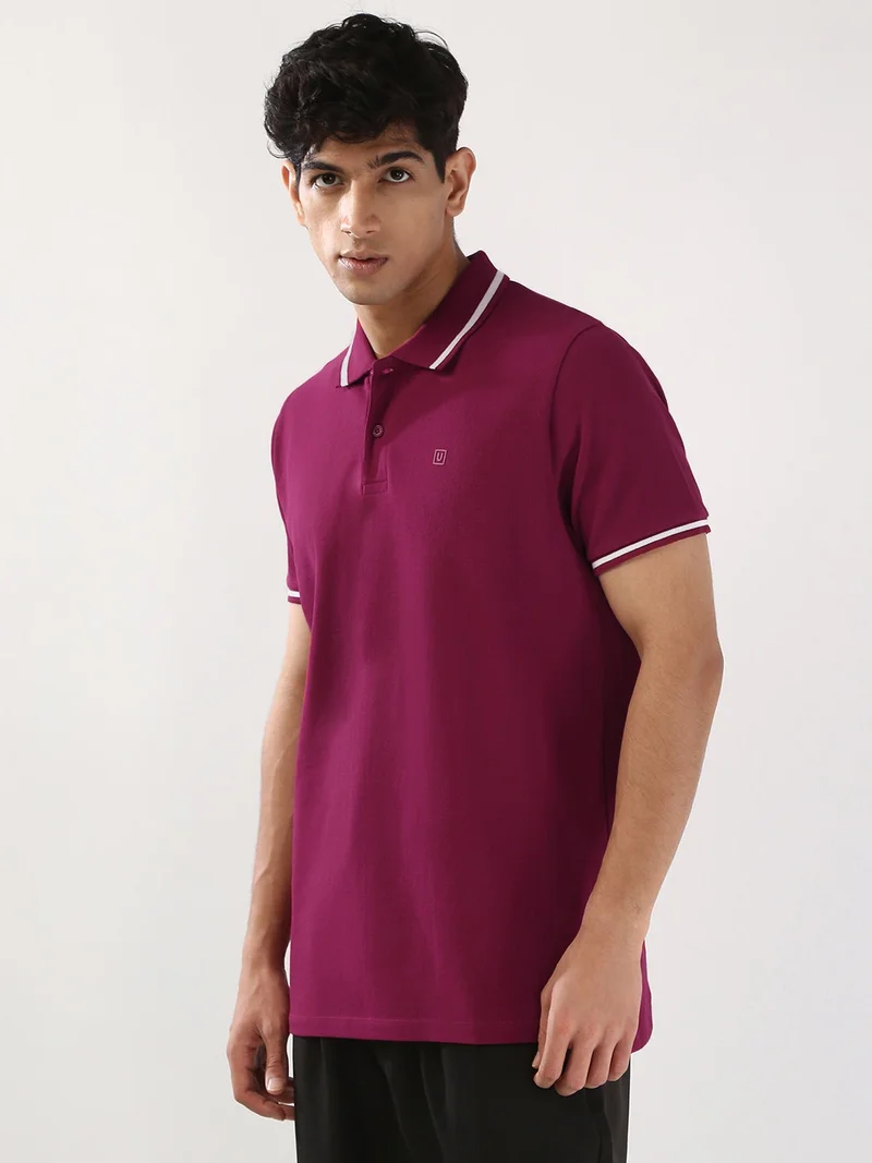 Urbano Fashion  Urbano Fashion Men's Wine Solid Regular Fit Half Sleeve Cotton Polo T-Shirt  | Best Price UAE