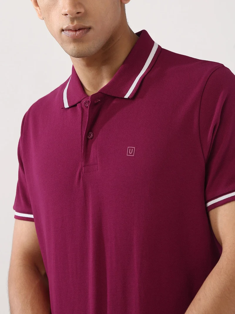 Urbano Fashion  Urbano Fashion Men's Wine Solid Regular Fit Half Sleeve Cotton Polo T-Shirt  | Best Price UAE