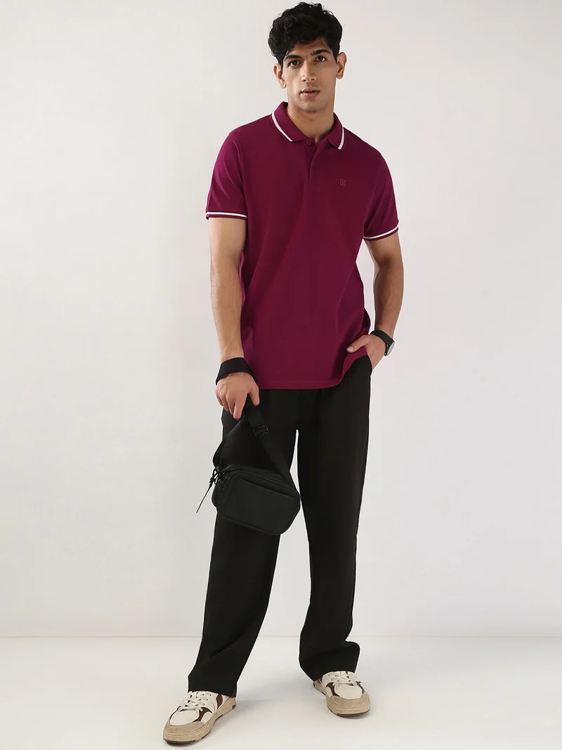 Urbano Fashion  Urbano Fashion Men's Wine Solid Regular Fit Half Sleeve Cotton Polo T-Shirt  | Best Price UAE