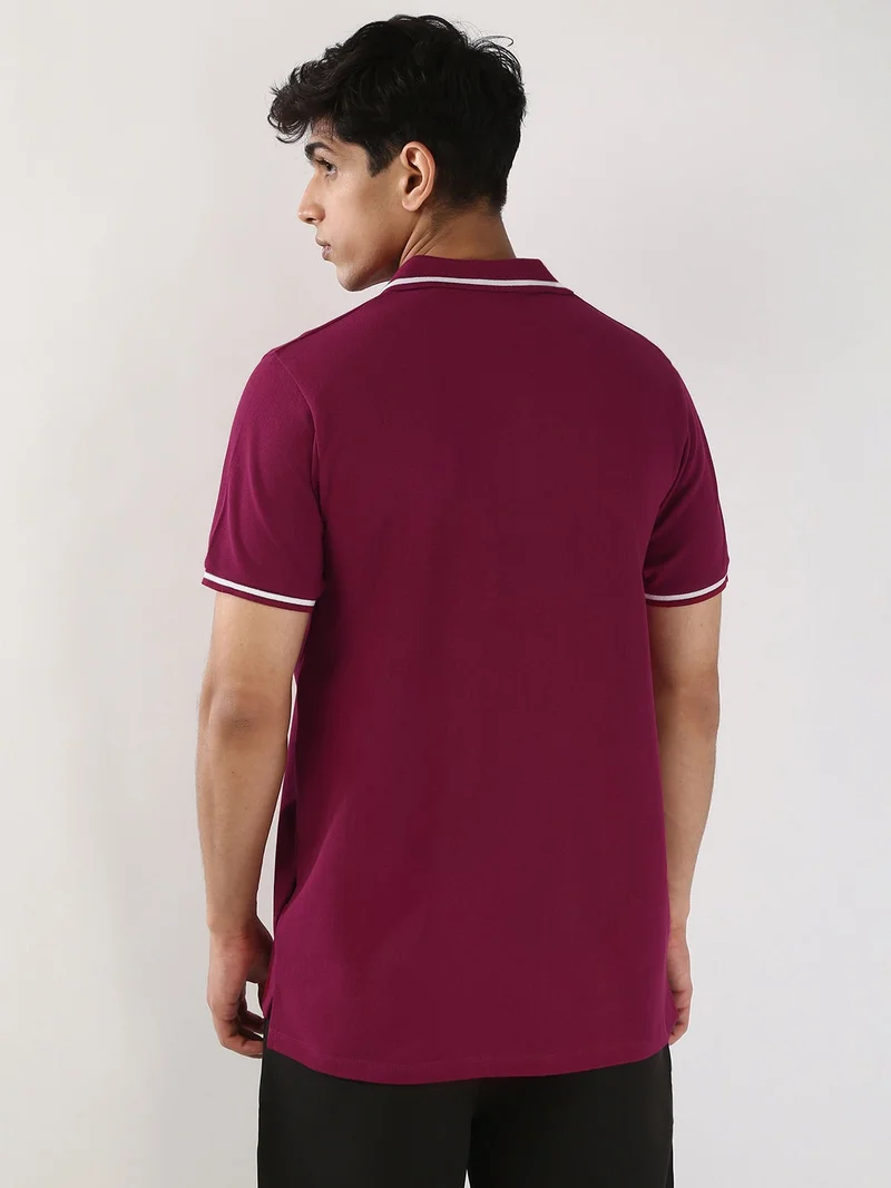 Urbano Fashion  Urbano Fashion Men's Wine Solid Regular Fit Half Sleeve Cotton Polo T-Shirt  | Best Price UAE