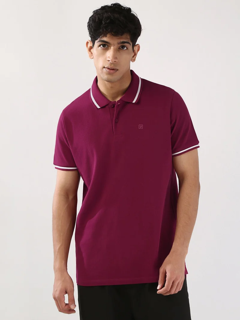 Urbano Fashion Men's Wine Solid Regular Fit Half Sleeve Cotton Polo T-Shirt
