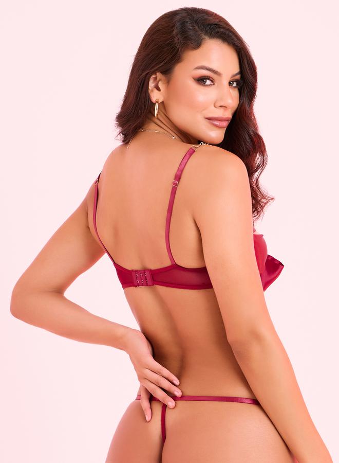 Styli Styli Non Padded Wired Big Satin Bow Bra with Chain Strap and Thong Set - Image 5