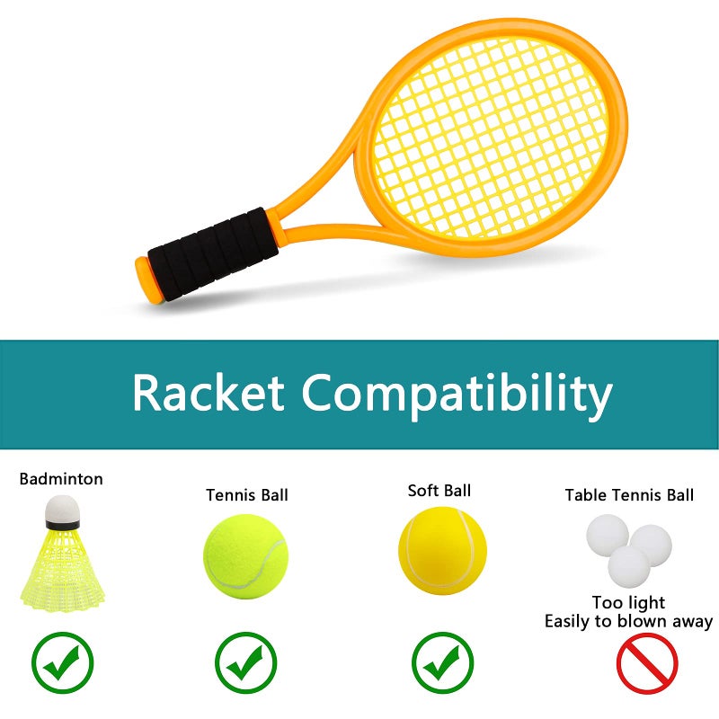 Crefotu Kids Tennis Racket,17 Inch Plastic Tennis Racket with 2 Soft Balls,2 Tennis Balls and 4 Shuttlecocks for Kid,Toddler Outdoor/Indoor Sport Play (Orange & Green) - Image 5