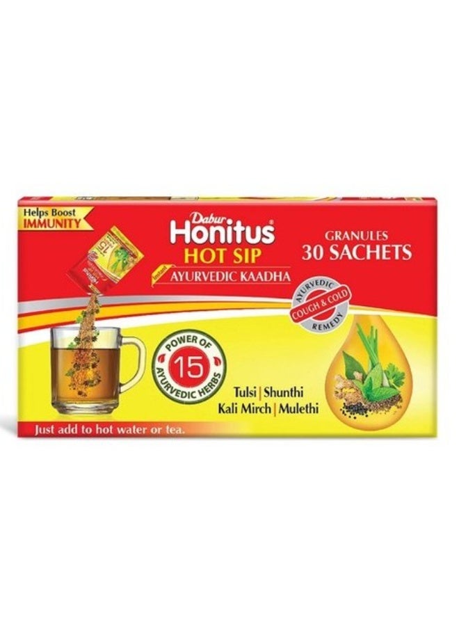 Dabur Honitus Hot Sip Ayurvedic Kaadha 4g (30 Sachets) – Herbal Immunity & Cold Relief Drink - Image 1