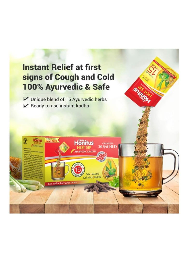 Dabur Honitus Hot Sip Ayurvedic Kaadha 4g (30 Sachets) – Herbal Immunity & Cold Relief Drink - Image 2