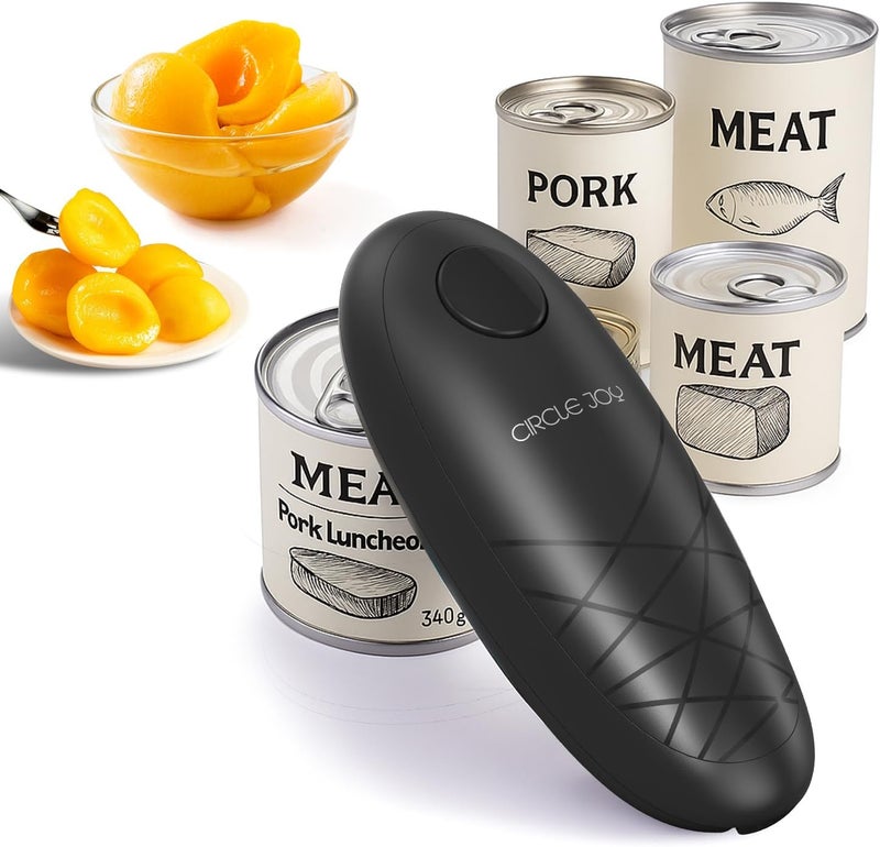 CircleJoy Electric Can Opener, One-Touch Automatic Can Opening with Smooth Edges, Food Safety Handheld Battery-Operated Can Opener for Kitchen and Seniors, Black - Image 1