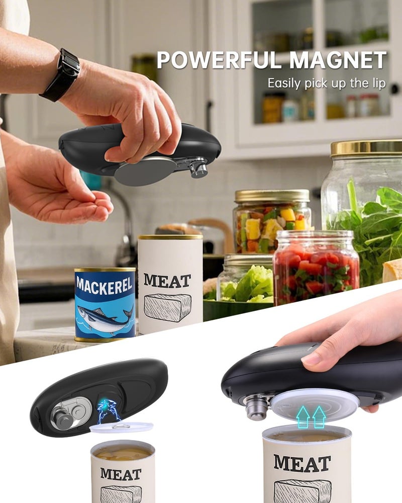 CircleJoy Electric Can Opener, One-Touch Automatic Can Opening with Smooth Edges, Food Safety Handheld Battery-Operated Can Opener for Kitchen and Seniors, Black - Image 3