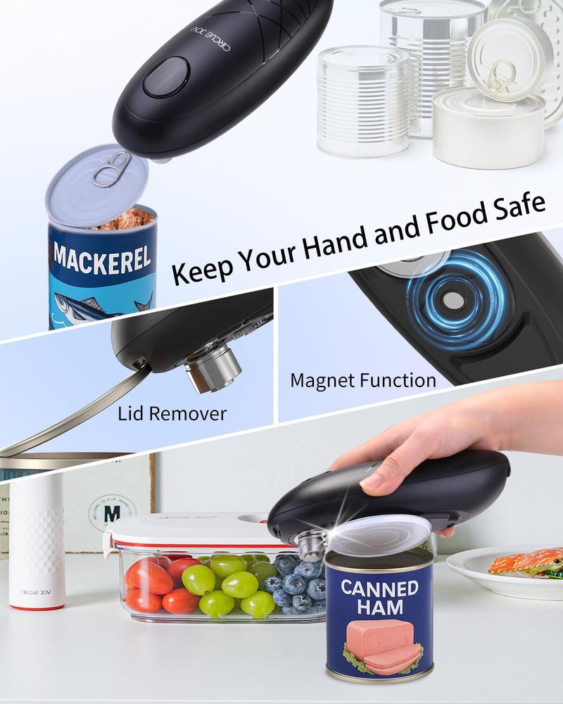 CircleJoy Electric Can Opener, One-Touch Automatic Can Opening with Smooth Edges, Food Safety Handheld Battery-Operated Can Opener for Kitchen and Seniors, Black - Image 4
