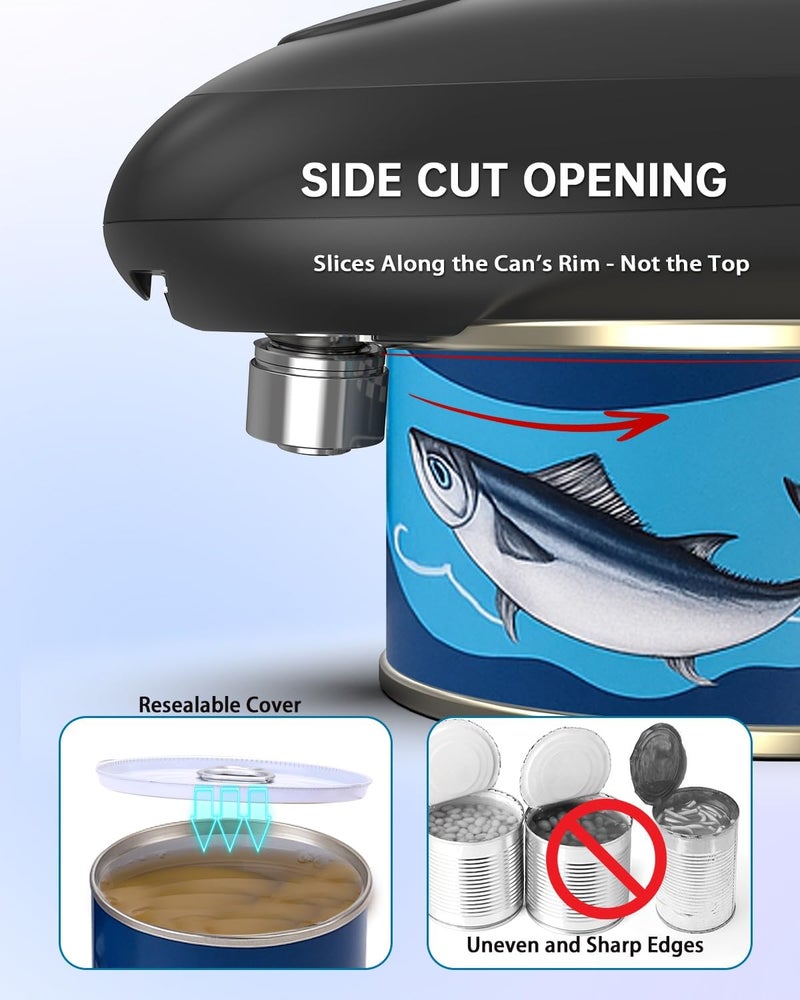 CircleJoy Electric Can Opener, One-Touch Automatic Can Opening with Smooth Edges, Food Safety Handheld Battery-Operated Can Opener for Kitchen and Seniors, Black - Image 2