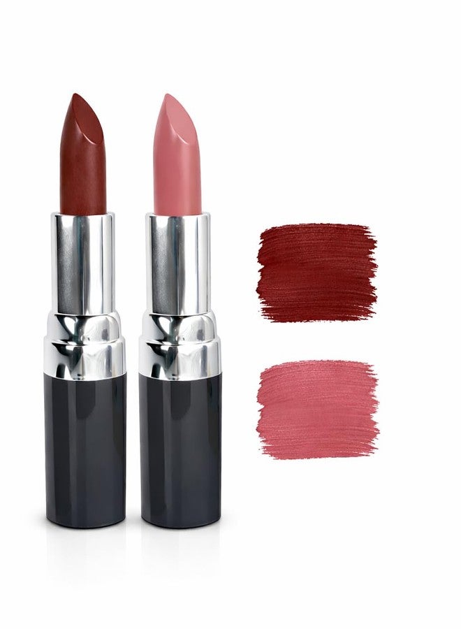 Barva Natural & Moisturising Lipstick Pack of 2 (Rose Damask 225 & Burgundy 206) | With Clarified Butter & Kokum Butter | Creamy Hydrating Finish | Mineral Colour Lipstick Set 4.3g Each - Image 1