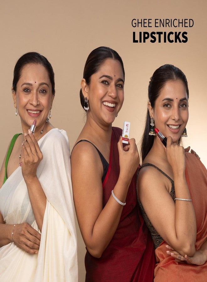 Barva Natural & Moisturising Lipstick Pack of 2 (Rose Damask 225 & Burgundy 206) | With Clarified Butter & Kokum Butter | Creamy Hydrating Finish | Mineral Colour Lipstick Set 4.3g Each - Image 2