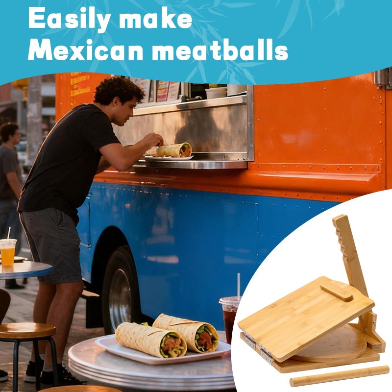 Patravious NEW Wooden Corn Tortilla Press,10 Inch Corn Tortilla Press, Built-In Rotating Disc Double Press, Comes With 50 Sheets Of Parchment Paper And A Rolling Pin, Suitable For Making Pancake, Chicken Wrap - Image 5