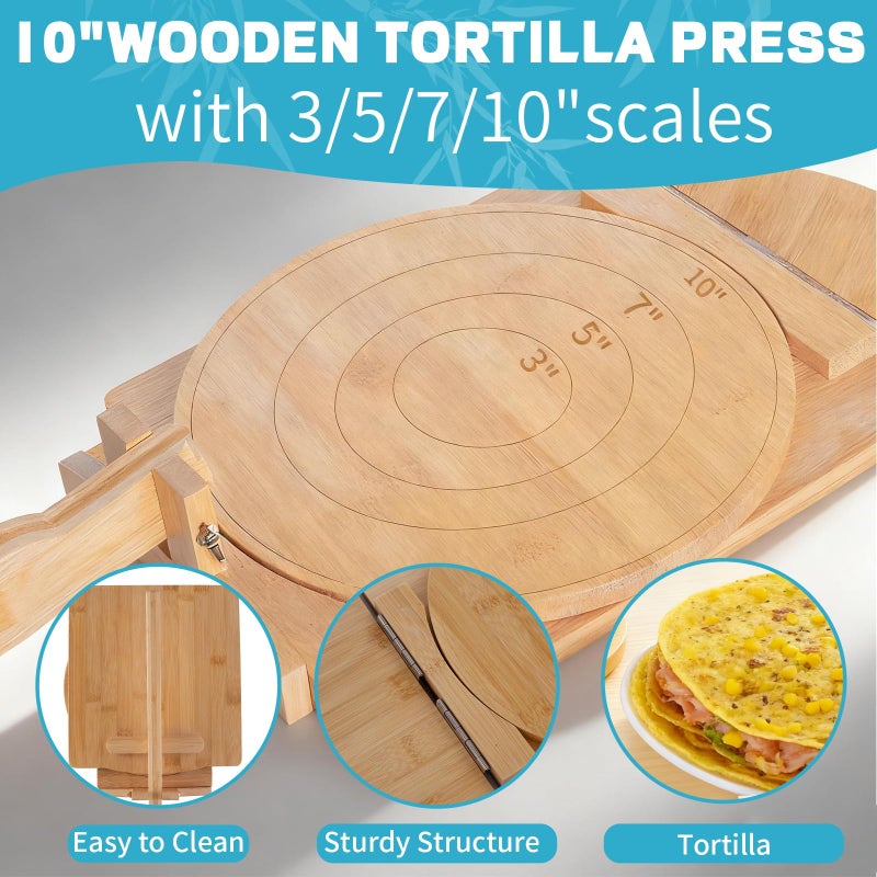 Patravious NEW Wooden Corn Tortilla Press,10 Inch Corn Tortilla Press, Built-In Rotating Disc Double Press, Comes With 50 Sheets Of Parchment Paper And A Rolling Pin, Suitable For Making Pancake, Chicken Wrap - Image 4