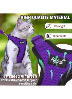 PUPTECK PUPTECK Cat Harness and Leash Set Escape Proof for Walking, Breathable Mash Vest Adjustable Harness for Cats Puppy Small Animals, Reflective at Night, Purple Medium  - Image 3