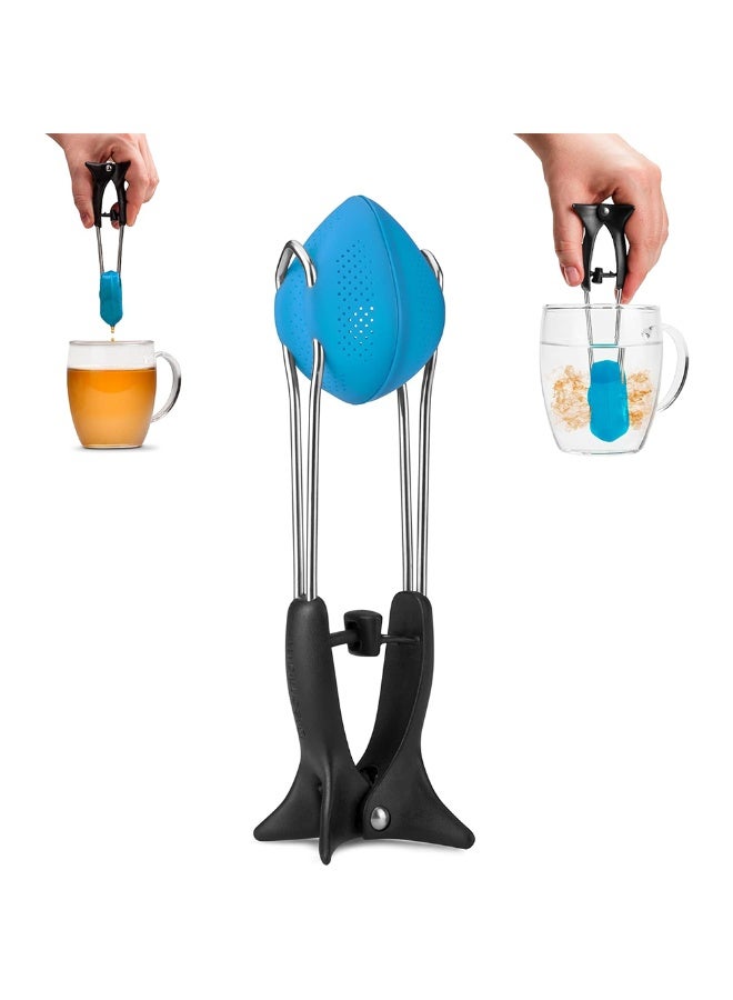 Dreamfarm Teafu, Silicone Long Handle Tea Infuser, Strainer & Tongs with Built-in Stand, Blue - Image 1