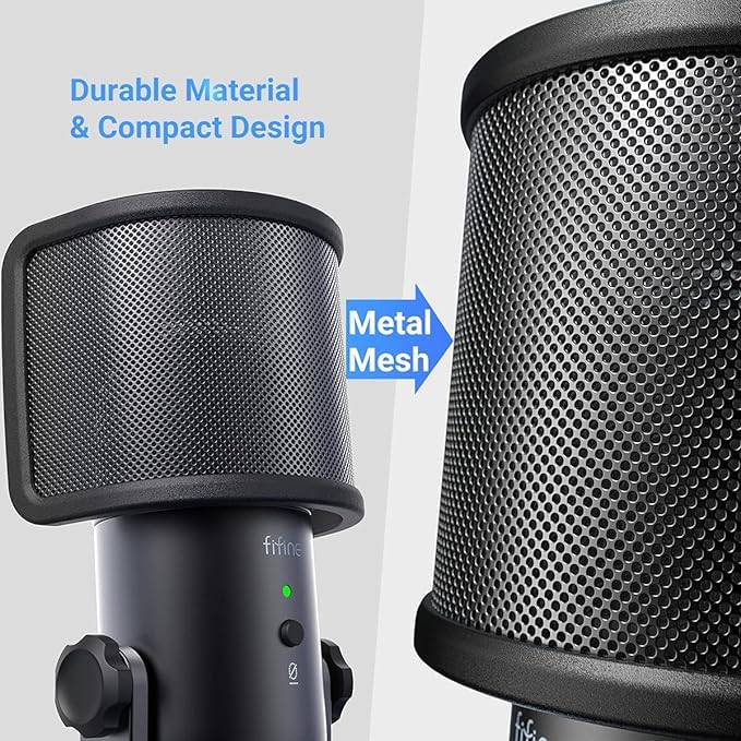 FIFINE Pop Filter Screen, Compact Microphone Pop Shield Windscreen with Metal Mesh for Recording Studio, YouTube Videos, Streaming, Podcast (Black) - Image 2