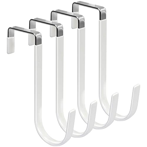 FYY Over the Door Hooks 4 Pack Hangers Hooks with Rubber Prevent Scratches Heavy Duty Organizer for Living Room Bathroom Bedroom Kitchen Hanging Clothes Towels Hats Coats Bags White - Image 1