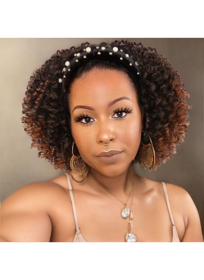 Fancy Hair - Fancy Hair Afro Kinky Curly Headband Wigs Mixed Brown Turban Wig with headband Heat Resistant Fiber Synthetic Party Cosplay Wigs for Black Women - Image 1