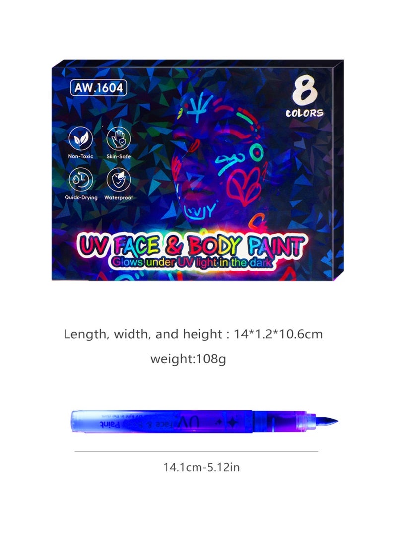 JFYP 8pcs Glow-in-the-Dark Body Painting Pens, Washable Face Painting Makeup Pens, Erasable, Festive Party Glow-in-the-Dark Pens - Image 5