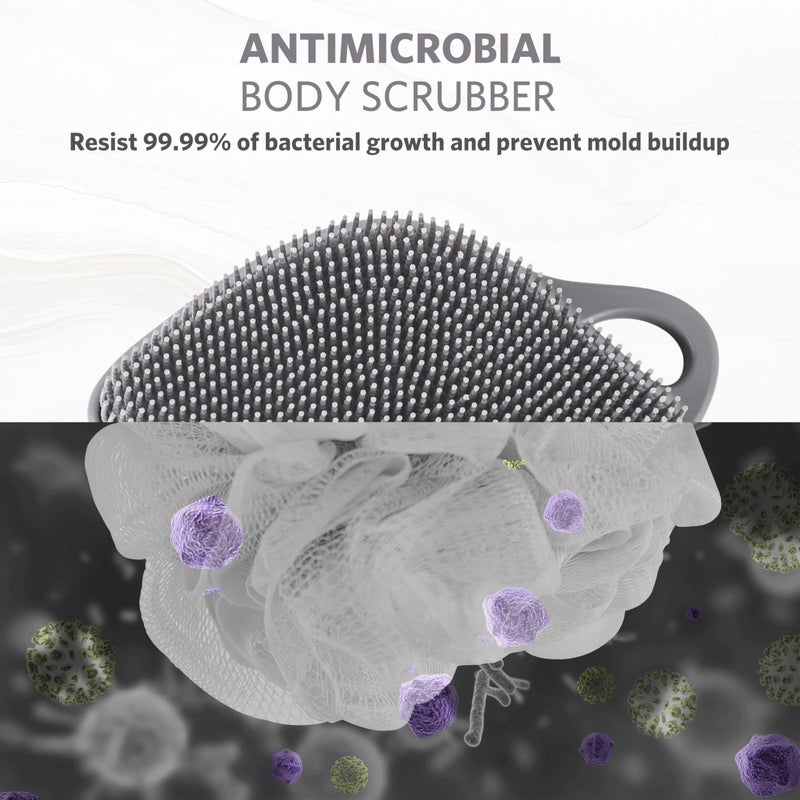 Sndyi Silicone Body Scrubber, Gentle Exfoliating Body Scrubber for Sensitive Skin, Leaf Shaped Shower Scrubber for Body with Lathering Bristles, Silicone Loofah Body Brush for Showering, Gray - Image 3