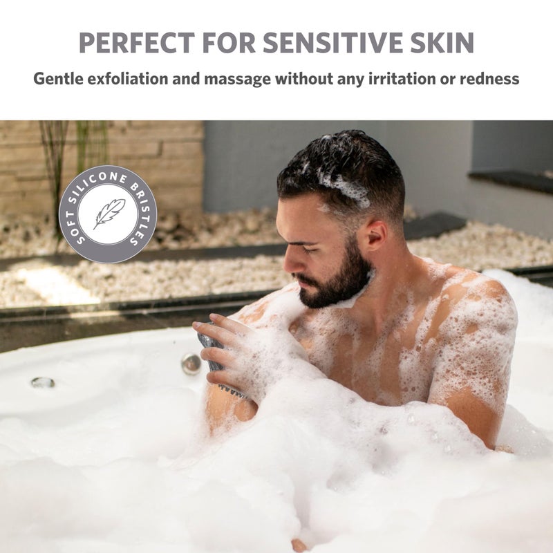 Sndyi Silicone Body Scrubber, Gentle Exfoliating Body Scrubber for Sensitive Skin, Leaf Shaped Shower Scrubber for Body with Lathering Bristles, Silicone Loofah Body Brush for Showering, Gray - Image 5