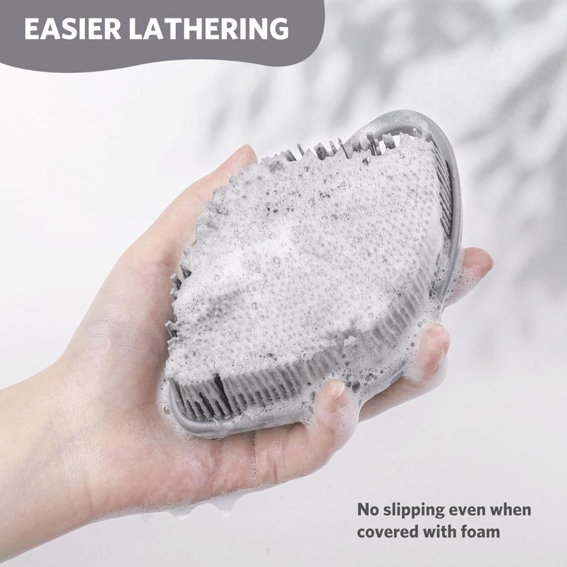 Sndyi Silicone Body Scrubber, Gentle Exfoliating Body Scrubber for Sensitive Skin, Leaf Shaped Shower Scrubber for Body with Lathering Bristles, Silicone Loofah Body Brush for Showering, Gray - Image 4