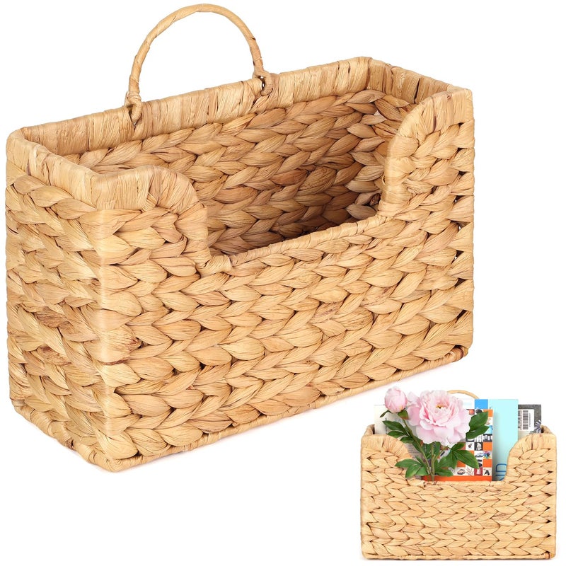 SIEUSALEVN Handwoven Water Hyacinth Wall Magazine Holder - Natural Hanging Organizer for Mail, Newspapers & Magazines, Books & Files - Decorative Boho Storage Basket for Entryway, Bathroom, Living Room, Office. - Image 1