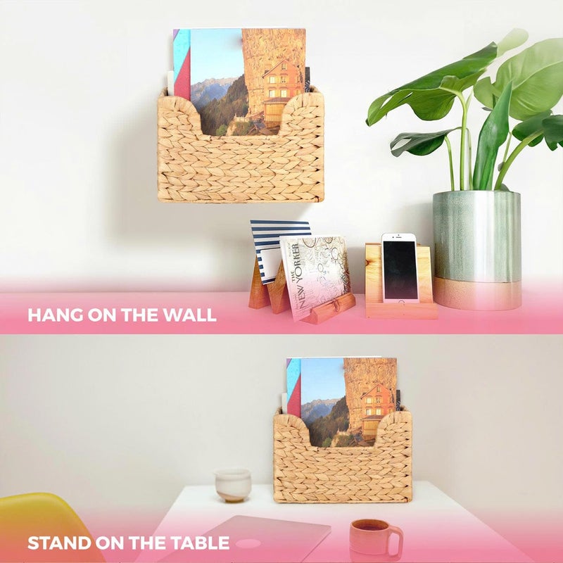 SIEUSALEVN Handwoven Water Hyacinth Wall Magazine Holder - Natural Hanging Organizer for Mail, Newspapers & Magazines, Books & Files - Decorative Boho Storage Basket for Entryway, Bathroom, Living Room, Office. - Image 4
