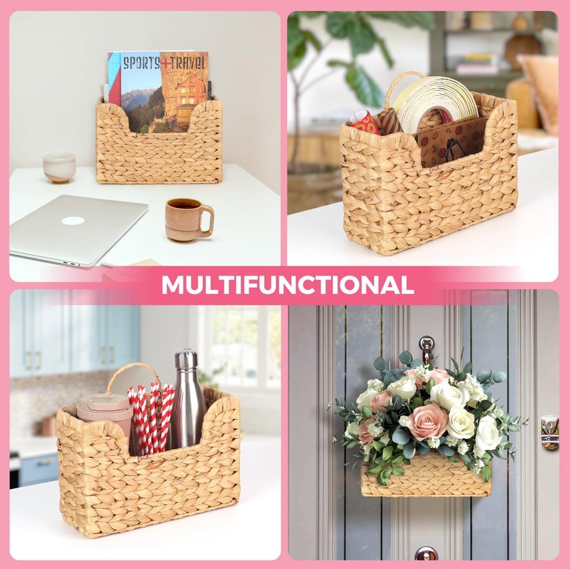 SIEUSALEVN Handwoven Water Hyacinth Wall Magazine Holder - Natural Hanging Organizer for Mail, Newspapers & Magazines, Books & Files - Decorative Boho Storage Basket for Entryway, Bathroom, Living Room, Office. - Image 5