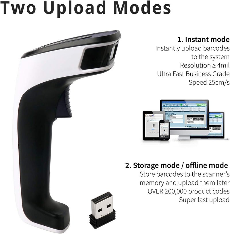 Wireless Bluetooth Barcode Scanner, 3-in-1 Barcode Scanner Cordless QR Code Reader Inventory Management Scanner Rechargeable 2D Scan Gun for Inventory Management - USB Bar Code/QR Code Reader - Image 4